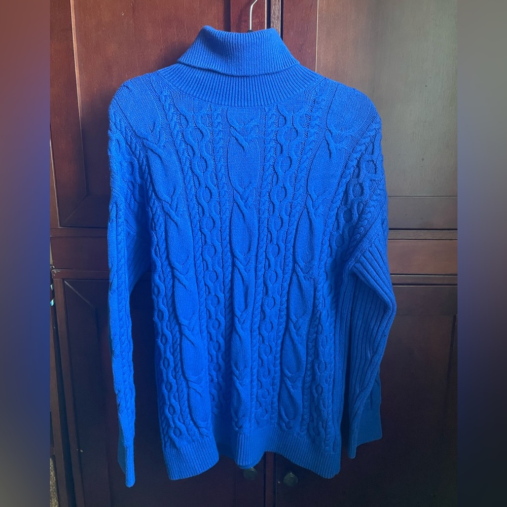 & Other Stories Blue Cable Knit Oversized Turtleneck Sweater $90 retail Size XS